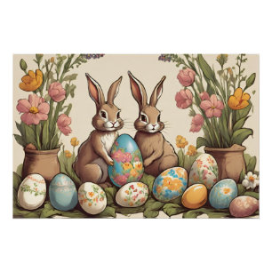 Vintage Easter Bunnies and Easter Eggs Poster