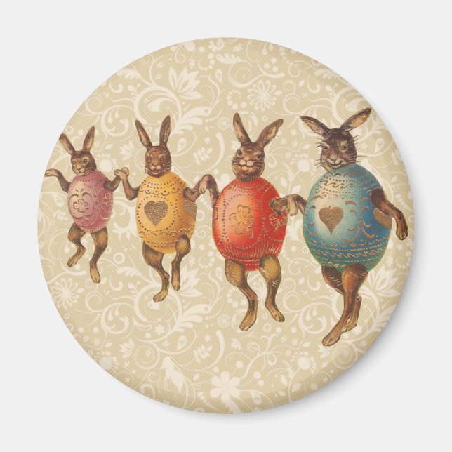 Vintage Easter Bunnies Dancing with Egg Costumes Magnet (Front)
