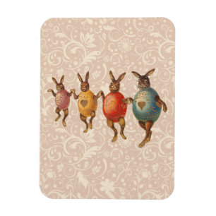 Vintage Easter Bunnies Dancing with Egg Costumes Magnet