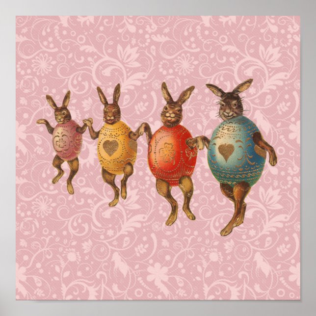 Vintage Easter Bunnies Dancing with Egg Costumes Poster (Front)