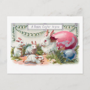 Vintage Easter Bunnies, Eggs & Flowers Postcard