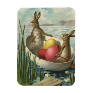 Vintage Easter Bunnies in a Boat with Easter Eggs Magnet