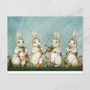 Vintage Easter Bunnies Musician Playing Instrument Postcard