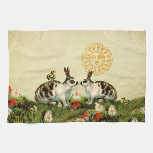 Vintage Easter Bunnies Tea Towel (Horizontal)
