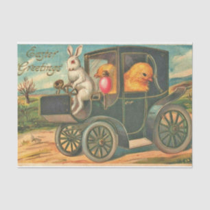 Vintage Easter Bunny and Chicks in Car Decoupage Tissue Paper