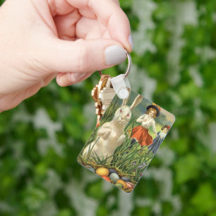Vintage Easter Bunny and Children Happy Eastertide Key Ring