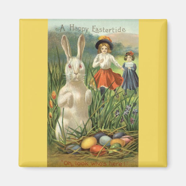 Vintage Easter Bunny and Children Happy Eastertide Magnet (Front)