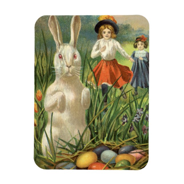 Vintage Easter Bunny and Children Happy Eastertide Magnet (Vertical)