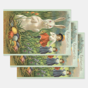 Vintage Easter Bunny and Children Happy Eastertide Wrapping Paper Sheet