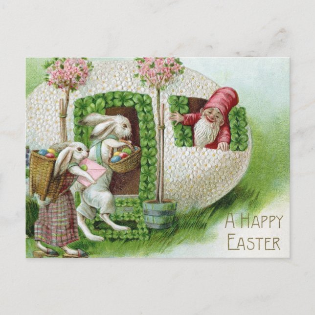 Vintage Easter Bunny and Easter Eggs Garden Postcard (Front)