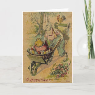 Vintage Easter Bunny And Egg Cart Easter Card