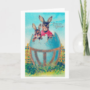 Vintage Easter Bunny and Large Decorated Egg Card