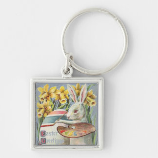 Vintage Easter Bunny Artist Painting an Egg, ZSSG Key Ring