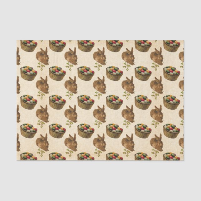 Vintage Easter bunny basket party tiled tissue Paper (Front)