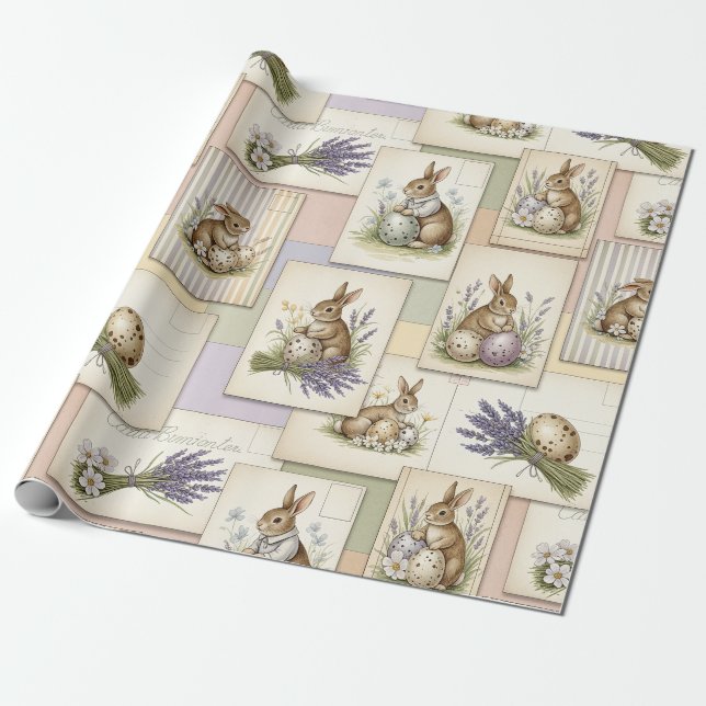 Vintage Easter Bunny Collage Wrapping Paper (Unrolled)