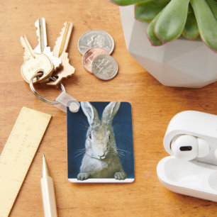 Vintage Easter Bunny, Cute Furry White Rabbit Key Ring