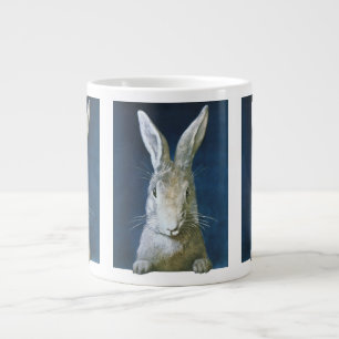 Vintage Easter Bunny, Cute Furry White Rabbit Large Coffee Mug