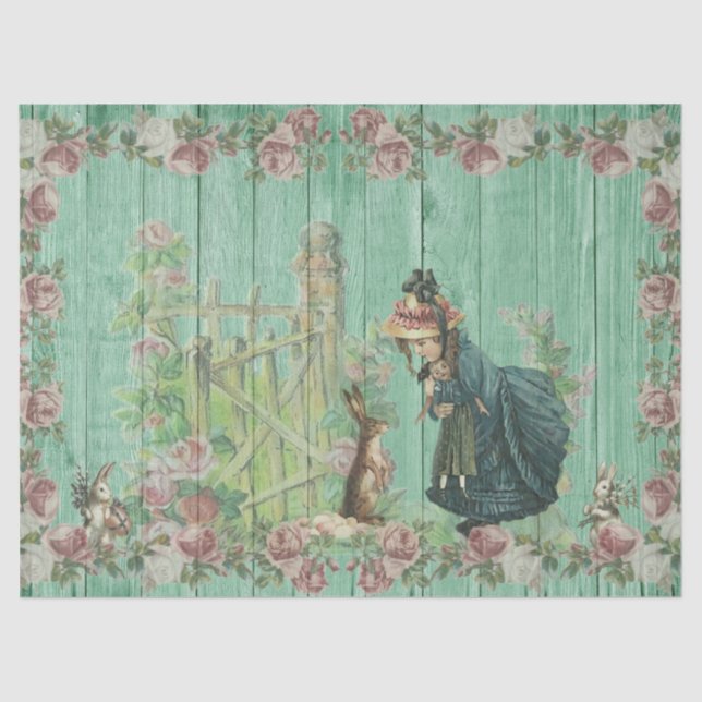 Vintage Easter Bunny Decoupage Tissue Paper (Front)