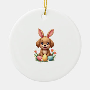 Vintage Easter Bunny Dog Cute Puppy Illustration w Ceramic Ornament