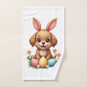 Vintage Easter Bunny Dog Cute Puppy Illustration w Hand Towel