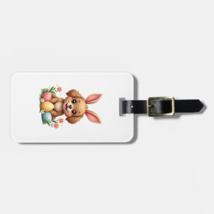 Vintage Easter Bunny Dog Cute Puppy Illustration w Luggage Tag