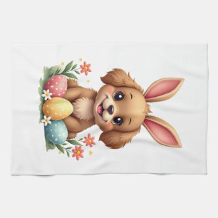 Vintage Easter Bunny Dog Cute Puppy Illustration w Tea Towel