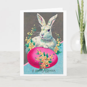 Vintage Easter Bunny Egg Flower Card