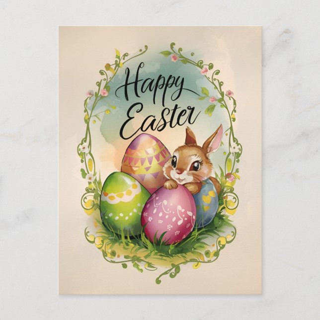 Vintage Easter bunny eggs Holiday Postcard (Front)