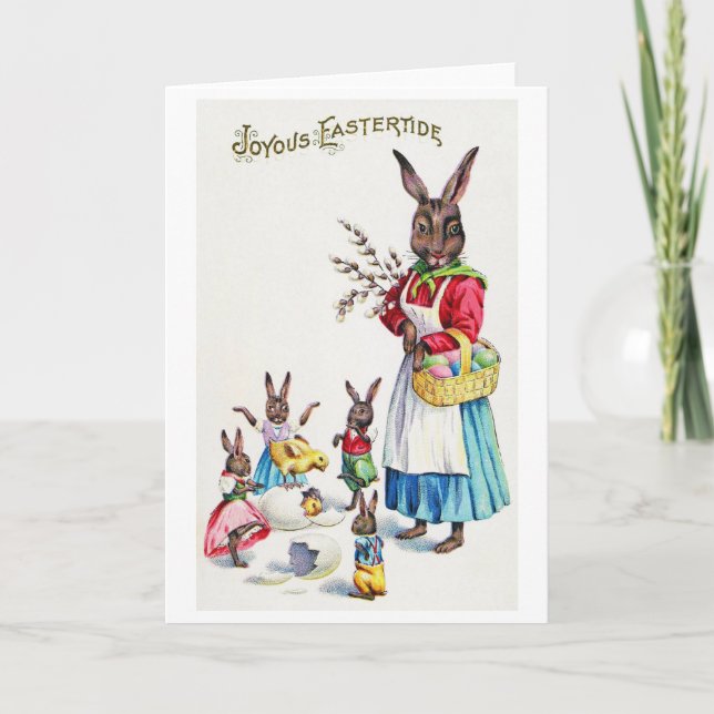 Vintage Easter Bunny Family and Chick Card (Front)