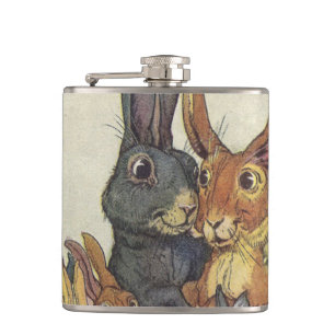 Vintage Easter bunny family Hip Flask