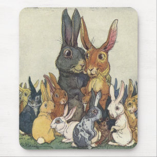 Vintage Easter bunny family Mouse Pad