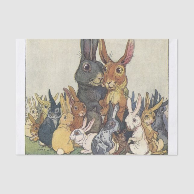 Vintage Easter bunny family Tissue Paper (Front)