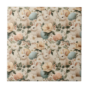 Vintage Easter Bunny Floral (1) Ceramic Tile