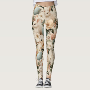 Vintage Easter Bunny Floral (1) Leggings