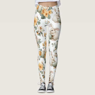 Vintage Easter Bunny Floral (2) Leggings