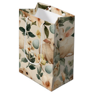 Vintage Easter Bunny Floral (4) Medium Gift Bag