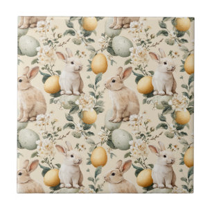 Vintage Easter Bunny Floral (5) Ceramic Tile