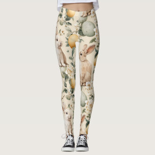 Vintage Easter Bunny Floral (5) Leggings