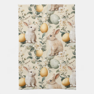 Vintage Easter Bunny Floral (5) Tea Towel