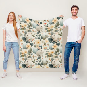 Vintage Easter Bunny Floral (6) Fleece Blanket