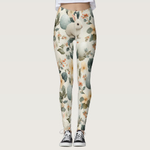 Vintage Easter Bunny Floral (6) Leggings