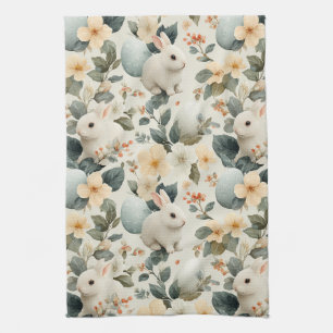 Vintage Easter Bunny Floral (6) Tea Towel