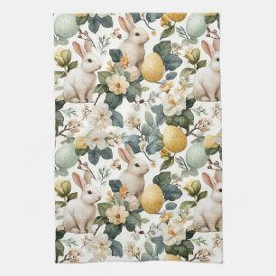 Vintage Easter Bunny Floral (7) Tea Towel