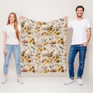 Vintage Easter Bunny Floral (8) Fleece Blanket