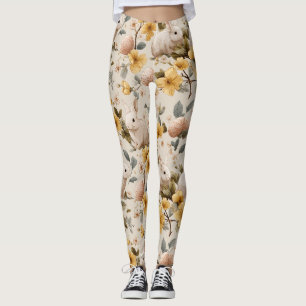 Vintage Easter Bunny Floral (8) Leggings