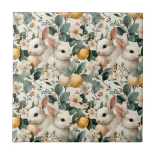 Vintage Easter Bunny Floral (9) Ceramic Tile