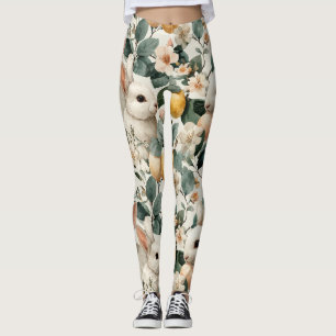 Vintage Easter Bunny Floral (9) Leggings