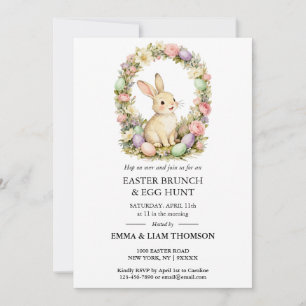 Vintage Easter Bunny Floral Wreath Invitation
