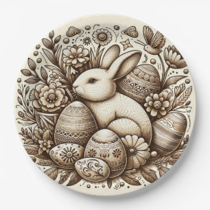 Vintage Easter Bunny Flowers & Eggs 1st Birthday  Paper Plate