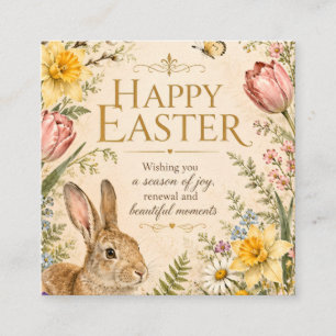 Vintage Easter Bunny Greeting Garden flowers Enclosure Card